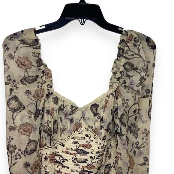 Free People Brunch Date Bodysuit Long Sleeve Floral Ivory Combo NWT - Picture 7 of 9